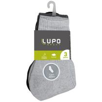 Kit 3 Pares de Meia Soquete Cano Médio Lupo 3245 Branca, Cinza e Preta