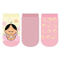 Kit 3 Pares de Meia Soquete Turma da Mônica Infantil Bebê 13 aa 16 Baby Cia da Meia Cor:Magali e FrutasTamanho:13 ao 16