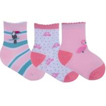 Kit 3 Pares de Meias Estampadas Meninas Infantis Rosa 87562 - Pimpolho