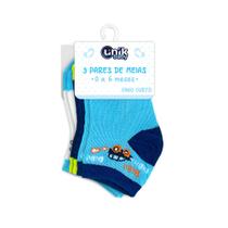 Kit 3 pares de meias infantil para bebê cano curto sortidas 0-6 meses - unik baby