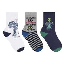 Kit 3 Pares de Meias Infantis Selene Cano Médio Branco/cinza/marinho