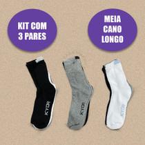 Kit 3 Pares de Meias Sortidas Kyor Unissex Cano Longo Cano Curto Soquete Branca Preta Cinza