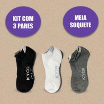 Kit 3 Pares de Meias Sortidas Kyor Unissex Cano Longo Cano Curto Soquete Branca Preta Cinza Kit 3 Pares de Meias Sortidas Kyor Unissex Cano Longo Cano Curto Soquete Branca Preta Cinza