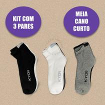 Kit 3 Pares de Meias Sortidas Kyor Unissex Cano Longo Cano Curto Soquete Branca Preta Cinza Kit 3 Pares de Meias Sortidas Kyor Unissex Cano Longo Cano Curto Soquete Branca Preta Cinza