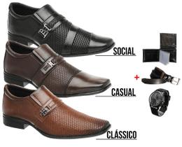 Kit 3 Pares De Sapato Social Masculino + Brindes