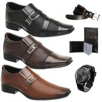 Kit 3 Pares De Sapato Social Masculino + Relógio Careira e Cinto Kit 3 Pares De Sapato Social Masculino + Relógio Careira e Cinto