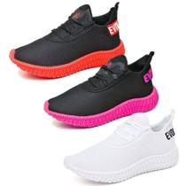 Kit 3 Pares de Tênis Feminino Caminhada Colmeia Exclusivo Preto/Rosa e Preto Kit 3 Pares de Tênis Feminino Caminhada Colmeia Exclusivo Preto/Rosa e Preto