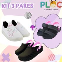 Kit 3 Pares - Estrelinha Casual + Babuche E Papete Preto