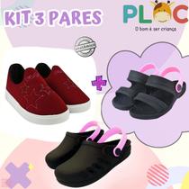 Kit 3 Pares - Estrelinha Casual + Babuche E Papete Preto