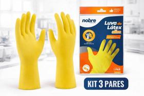 Kit 3 Pares Luva Látex Nobre Amarela M Limpeza Proteção Química