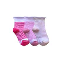 Kit 3 Pares Meia Algodão Bebê Punho Suave Listradinha Conforto Tamanho:16-20Cor:751
