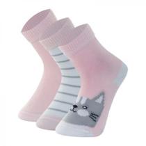 Kit 3 pares meia cas c medio bebe c/lycra infantil mash 16-21 rosa bichinhos gato Kit 3 pares meia cas c medio bebe c/lycra infantil mash 16-21 rosa bichinhos gato