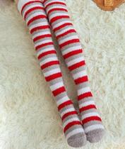 Kit 3 Pares Meia Felpuda Listradas Inverno Frio Cano Longo 70cm (36a41) Super Fofinha