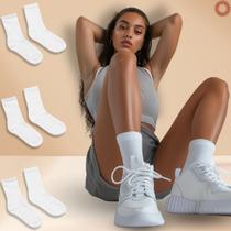 Kit 3 Pares Meia Feminina Cano Alto Respirável Branca