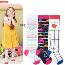 Kit 3 Pares Meia Infantil 3/4 Menina