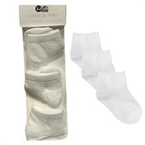 Kit 3 Pares Meia Infantil Bebe Algodão Cano Curto Branca 0-6 meses UNIK BABY