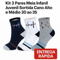 Kit 3 Pares Meia Infantil Juvenil Sortida Cano Alto e Médio 30 ao 35 Entrega Rápida Kit 3 Pares Meia Infantil Juvenil Sortida Cano Alto e Médio 30 ao 35 Entrega Rápida