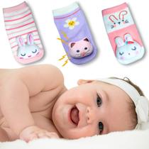 Kit 3 Pares Meia Menina bebê e recém nascida Presente 0 a 2