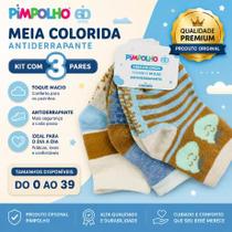 Kit 3 Pares Meia Pimpolho Antiderrapante Sortido Algodão