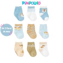 Kit 3 Pares Meia Pimpolho Bebê RN Tamanho 0 a 15 Algodão Menino