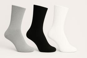 Kit 3 Pares Meias Cano Alto Algodão Canelada Unissex Macia, Durável e Confortável