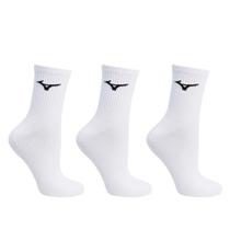 Kit 3 Pares Meias Esportivas Mizuno Cano Médio Branco/Preto