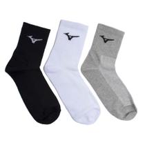 Kit 3 Pares Meias Esportivas Mizuno Cano Médio Cinza/Branco/Preto Kit 3 Pares Meias Esportivas Mizuno Cano Médio Cinza/Branco/Preto