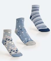 Kit 3 Pares Meias Soquete Feminina Estampadas Marisa-18242 Kit 3 Pares Meias Soquete Feminina Estampadas Marisa-18242