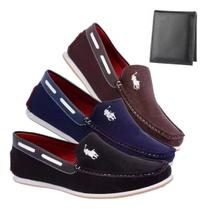 Kit 3 Pares Mocassim Casual Dockside Sapatenis Masculino + Carteira