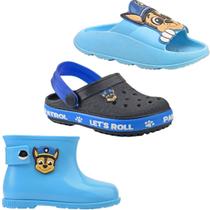 Kit 3 Pares Papete Babuche Bota Galocha E Slide Conforto Patrulha Menino Kids