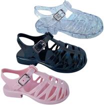 Kit 3 Pares Sandália Infantil Feminina Percatinha Menina Tratorada Estilosa Glitter Escolar