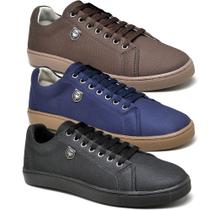 Kit 3 Pares Sapatênis Casual Dex Shoes em Lona com Cadarço e Sola Costurada