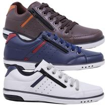 Kit 3 Pares Sapatênis Masculino Casual Fechamento Elastico e Ziper