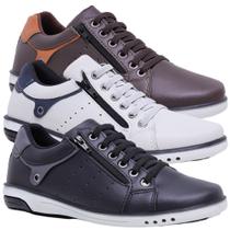 Kit 3 Pares Sapatênis Masculino Fechamento Elastico e Ziper