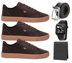 kit 3 pares sapatenis tenis masculino casual + Relogio + cinto + carteira