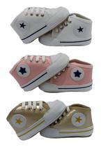 Kit 3 pares Sapatinho Bebê Tênis Cano Alto Menina Kit 3 pares Sapatinho Bebê Tênis Cano Alto Menina