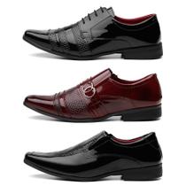 Kit 3 Pares Sapato Social em Verniz Masculino Bico Quadrado Solado Borracha Kit 3 Pares Sapato Social em Verniz Masculino Bico Quadrado Solado Borracha