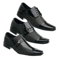 Kit 3 Pares Sapato Social Yoyo Store em Verniz com Bico Quadrado