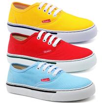Kit 3 Pares Tênis Casual Feminino Liso Cadarço Conforto Leve