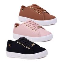 Kit 3 Pares Tenis Casual Feminino Sola Alta Flatform Básico