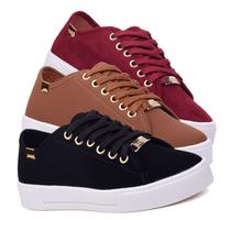 Kit 3 Pares Tenis Casual Feminino Sola Alta Flatform Sapato Básico Kit 3 Pares Tenis Casual Feminino Sola Alta Flatform Sapato Básico