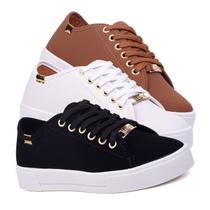 Kit 3 Pares Tenis Casual Feminino Sola Alta Flatform Sapato Básico Kit 3 Pares Tenis Casual Feminino Sola Alta Flatform Sapato Básico