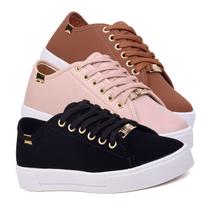 Kit 3 Pares Tenis Casual Feminino Sola Alta Flatform Sapato Básico Kit 3 Pares Tenis Casual Feminino Sola Alta Flatform Sapato Básico