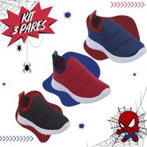 Kit 3 Pares Tênis Infantil Antiderrapante Confortável Leve Anatômico Masculino Aranha Macio Estiloso Escolar