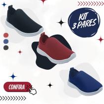 Kit 3 Pares Tênis Infantil Confortável Anatômico Casual Escolar Unissex Macio Esportivo Leve Calce Fácil