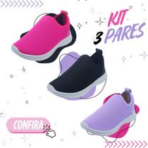 Kit 3 Pares Tênis Infantil Feminino Macio Antiderrapante Leve Escolar Estiloso Confortável Anatômico Esportivo