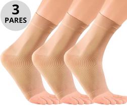 KIT 3 PARES - Tornozeleira De Compressão Meias Sem Ponteira Unissex Ortopédico Para Dores Inchaços PRETO / BEGE KIT 3 PARES - Tornozeleira De Compressão Meias Sem Ponteira Unissex Ortopédico Para Dores Inchaços PRETO / BEGE