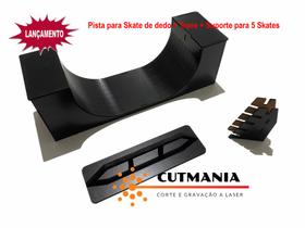 (Kit 3 partes) Pista Rampa Skate Dedo + Trave (Alta) + Suporte Skates - PRETO