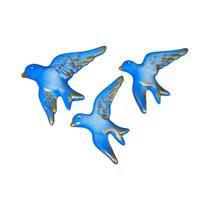 Kit 3 Pássaros De Cerâmica Com Suporte Para Parede Kit 3 Pássaros De Cerâmica Com Suporte Para Parede