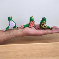 Kit 3 pássaros madeira maciça 13 cm